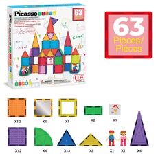 ست 63 عددی بلاک های ساختنی مغناطیسی سری STEM آموزشی Picasso Tile, image 