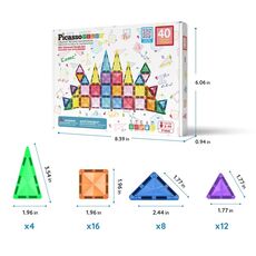 ست 40 عددی بلاک های ساختنی مغناطیسی سری مینی Picasso Tiles, image 