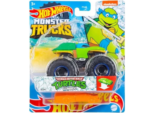 پک تکی ماشین Hot Wheels سری Monster Truck مدل Teenage Mutant Ninja Turtles Leonardo, image 