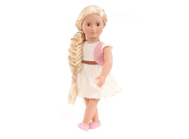 عروسک 46 سانتی OG گیسو (با رشدمو) مدل Phoebe با جلیقه بافتنی صورتی, image 4