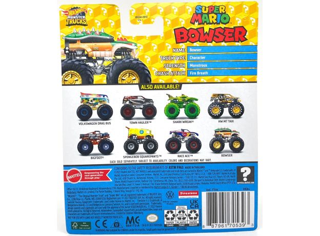 پک تکی ماشین Hot Wheels سری Monster Truck مدل Super Mario Bowser, تنوع: FYJ44-Bowser, image 6