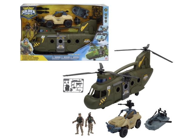 ست بازی هلیکوپتر شینوک ماشین و قایق جنگی سربازهای Soldier Force, image 