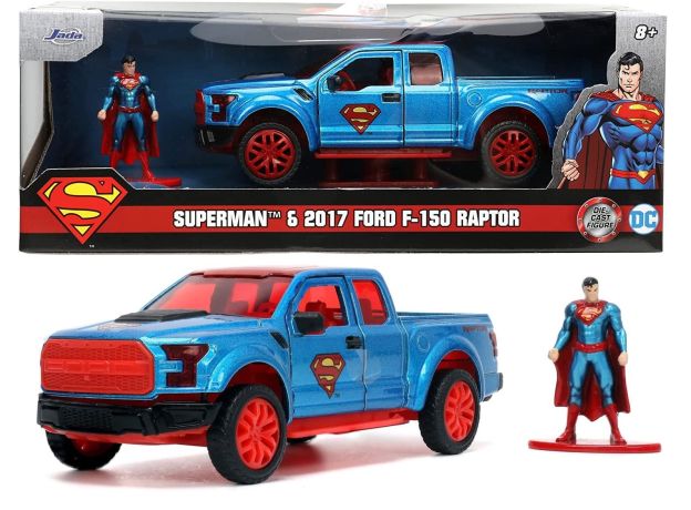 ماشین فلزی شورلت 2017 Ford F-150 Raptor و فیگور فلزی سوپرمن با مقیاس 1:32, image 