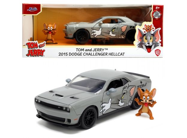ماشین فلزی 2015 Dodge Challenger Hellcat و فیگور فلزی جری با مقیاس 1:24, image 