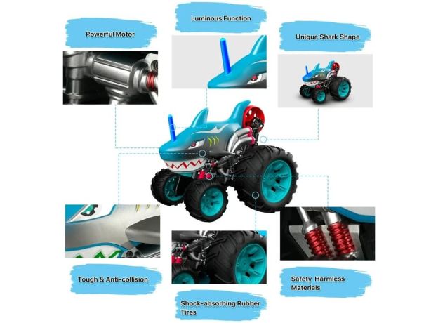 ماشین کنترلی 5 چرخ Shark Stunt Car طرح کوسه Crazon با مقیاس 1:14, image 4