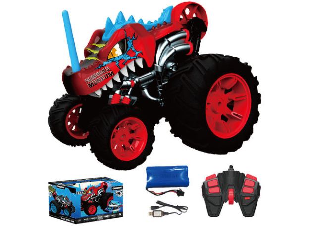 ماشین کنترلی 5 چرخ Shark Monster Truck طرح دایناسور قرمز Crazon با مقیاس 1:14, image 