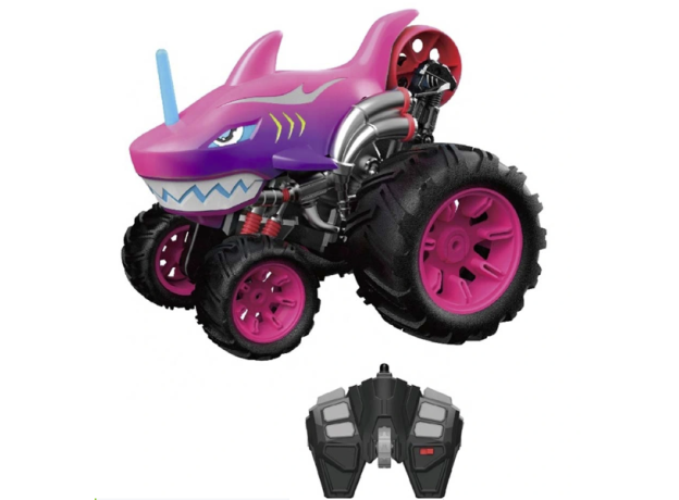 ماشین کنترلی 5 چرخ Shark Monster Truck طرح کوسه صورتی Crazon با مقیاس 1:14, image 5