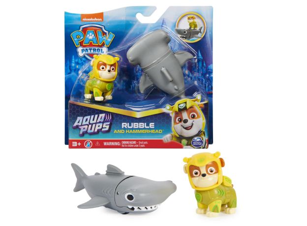 فیگور رابل همراه با کوسه سر چکشی کوچولو سگ های نگهبان Paw Patrol سری Aqua Pups, تنوع: 6065411-Rubble, image 