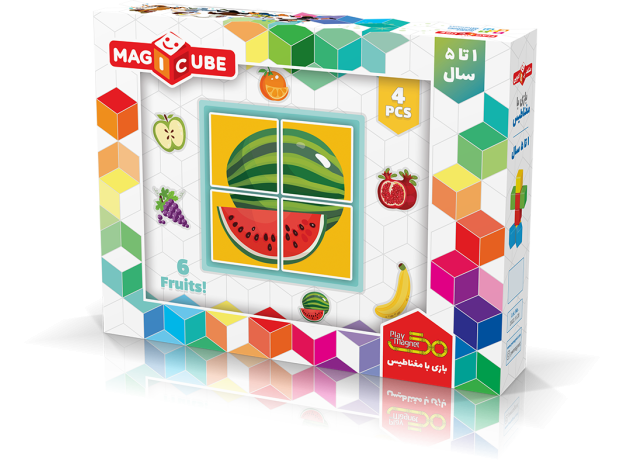 ست بازی مکعب جادویی 4 تایی میوه ای پلی مگنت, تنوع: 4006-PM-Magic Cube Fruits, image 