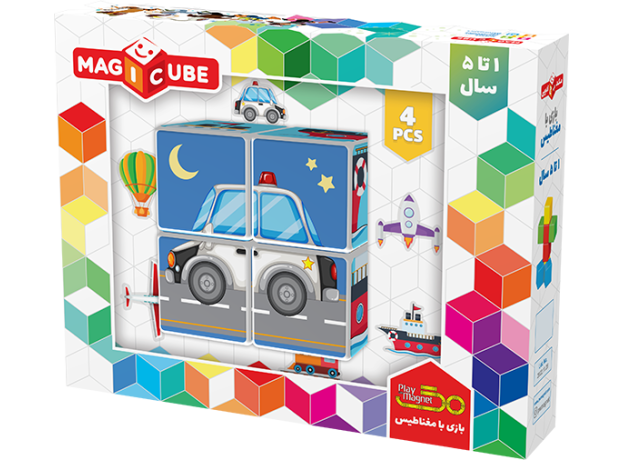 ست بازی مکعب جادویی 4 تایی وسایل نقلیه پلی مگنت, تنوع: 4006-PM-Magic Cube Vehicles, image 