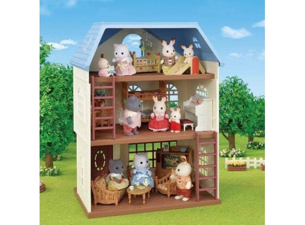 خانه 3 طبقه Blue Terrace همراه با عروسک مادر و فرزند Sylvanian Families, image 6