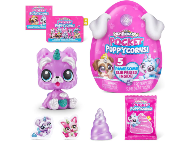 عروسک سورپرایزی رینبوکورنز RainBocoRns سری Pocket Puppycorns 5 سورپرایزی با شاخ بنفش, تنوع: 9285-purple, image 