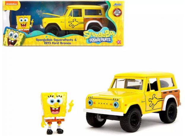 ماشین فلزی 1973 Ford Bronco و فیگور فلزی باب اسفنجی با مقیاس 1:24, image 