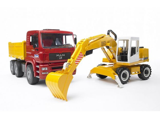 کامیون MAN TGA و بیل مکانیکی Liebherr برودر Bruder, image 