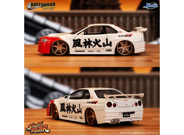 ماشین فلزی نیسان اسکای لاین 2002 مدل GT-R R34 و فیگور فلزی Ryu با مقیاس 1:24, تنوع: 253255071-Ryu, image 4