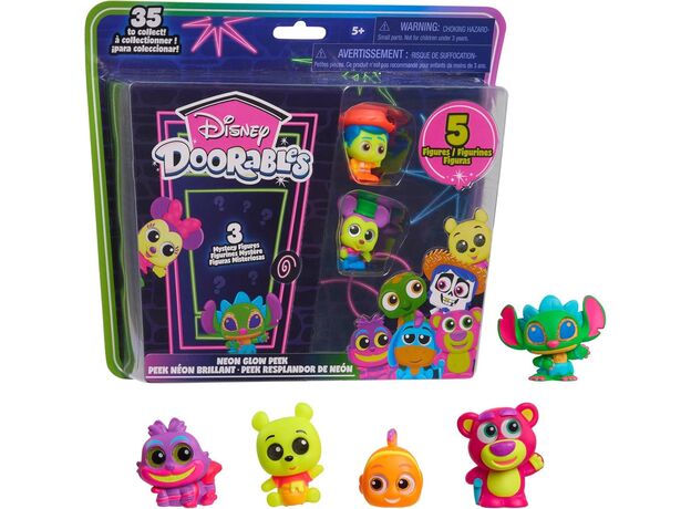 پک 5 تایی فیگور های سورپرایزی Disney Doorables مدل Neon Glow Peek, image 