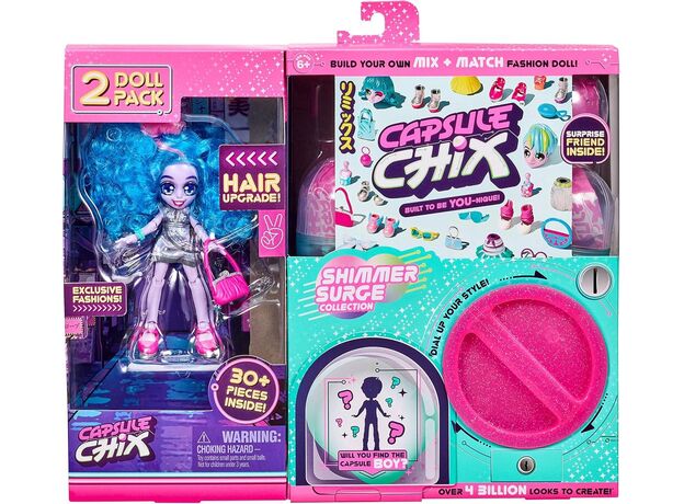 پک 2 تایی عروسک های فشن سورپرایزی Capsule Chix مدل Shimmer Surge با موهای آبی, تنوع: 59209-Blue, image 