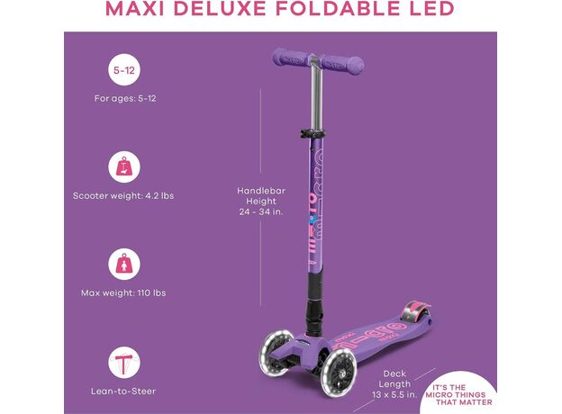 اسکوتر مکسی دلوکس جمع شو مایکرو Micro با چرخ های چراغ دار مدل بنفش, تنوع: MMD100-Purple, image 5