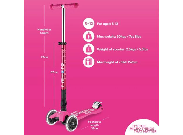 اسکوتر مکسی دلوکس جمع شو مایکرو Micro با چرخ های چراغ دار مدل صورتی, تنوع: MMD096-Pink, image 8