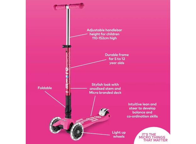 اسکوتر مکسی دلوکس جمع شو مایکرو Micro با چرخ های چراغ دار مدل صورتی, تنوع: MMD096-Pink, image 9