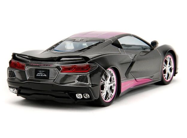 ماشین فلزی شورلت کوروت Stingray 2020 سری Pink Slips مدل مشکی و صورتی با مقیاس 1:24, image 10