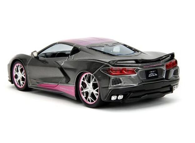 ماشین فلزی شورلت کوروت Stingray 2020 سری Pink Slips مدل مشکی و صورتی با مقیاس 1:24, image 11