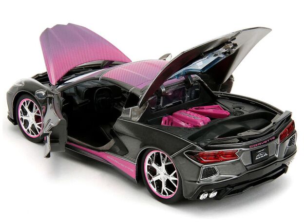 ماشین فلزی شورلت کوروت Stingray 2020 سری Pink Slips مدل مشکی و صورتی با مقیاس 1:24, image 13