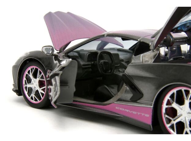 ماشین فلزی شورلت کوروت Stingray 2020 سری Pink Slips مدل مشکی و صورتی با مقیاس 1:24, image 14