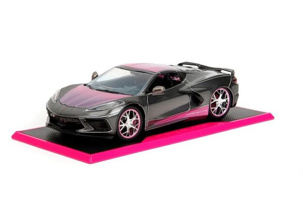 ماشین فلزی شورلت کوروت Stingray 2020 سری Pink Slips مدل مشکی و صورتی با مقیاس 1:24, image 2