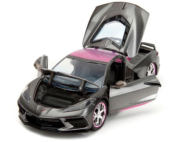 ماشین فلزی شورلت کوروت Stingray 2020 سری Pink Slips مدل مشکی و صورتی با مقیاس 1:24, image 4