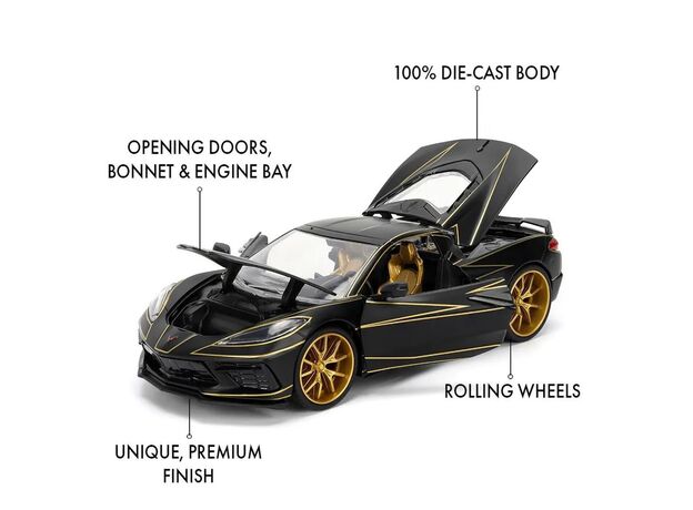 ماشین فلزی شورلت کوروت Stingray 2020 سری Pink Slips مدل مشکی با مقیاس 1:24, image 3