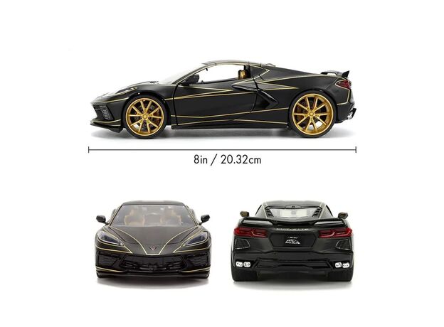 ماشین فلزی شورلت کوروت Stingray 2020 سری Pink Slips مدل مشکی با مقیاس 1:24, image 4