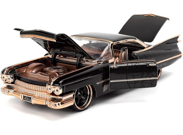 ماشین فلزی کادیلاک کوپه دویل 1959 سری Pink Slips مدل مشکی با مقیاس 1:24, image 5