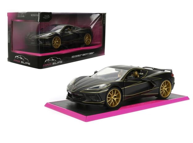 ماشین فلزی شورلت کوروت Stingray 2020 سری Pink Slips مدل مشکی با مقیاس 1:24, image 
