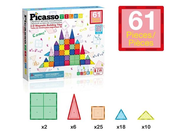 ست 61 عددی بلاک های ساختنی مغناطیسی سری کلاسیک Picasso Tiles, image 