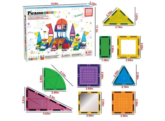 ست 333 عددی بلاک های ساختنی مغناطیسی سری کلاسیک Picasso Tiles, image 