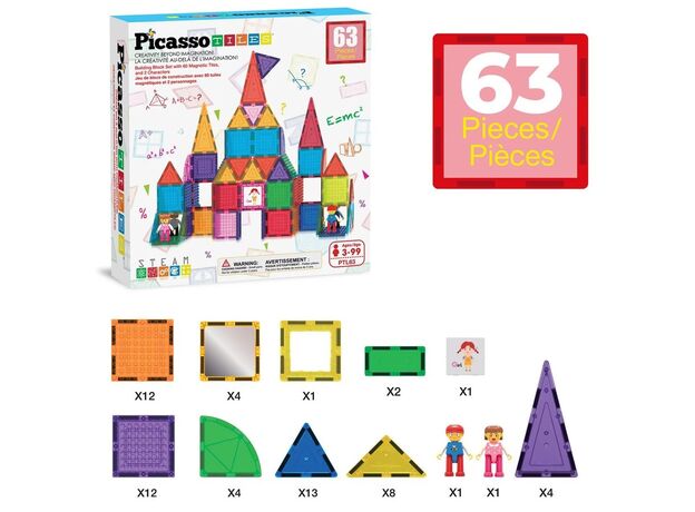 ست 63 عددی بلاک های ساختنی مغناطیسی سری STEM آموزشی Picasso Tile, image 