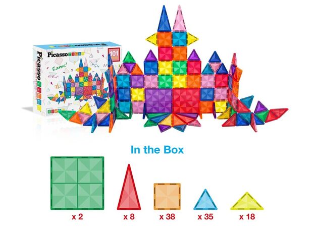 ست 101 عددی بلاک های ساختنی مغناطیسی سری مینی دایمند Picasso Tiles, image 