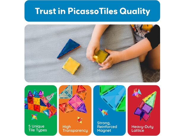 ست 80 عددی بلاک های ساختنی مغناطیسی سری مینی دایمند Picasso Tiles, image 6