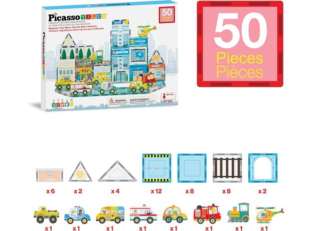 ست 50 عددی بازی مغناطیسی مترو سیتی Picasso Tiles, image 
