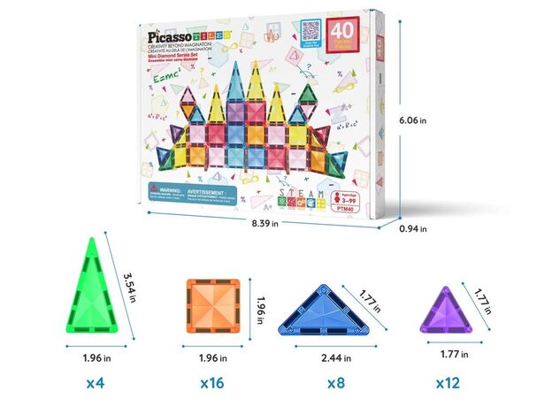 ست 40 عددی بلاک های ساختنی مغناطیسی سری مینی Picasso Tiles, image 