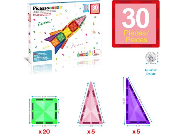 ست 30 عددی بلاک های ساختنی مغناطیسی سری مینی  Picasso Tiles, image 
