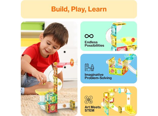 ست 80 عددی بلاک های ساختنی سری مسیر ماربل مینی به همراه لانچر Picasso Tiles, image 3