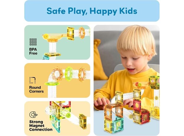 ست 80 عددی بلاک های ساختنی سری مسیر ماربل مینی به همراه لانچر Picasso Tiles, image 4