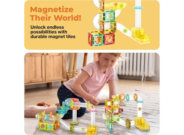 ست 80 عددی بلاک های ساختنی سری مسیر ماربل مینی به همراه لانچر Picasso Tiles, image 5