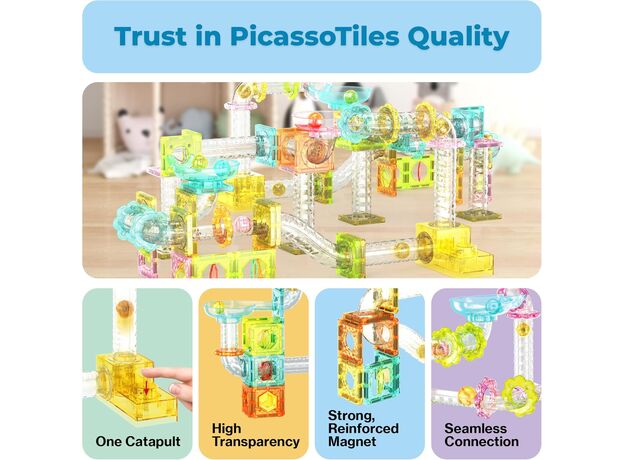 ست 80 عددی بلاک های ساختنی سری مسیر ماربل مینی به همراه لانچر Picasso Tiles, image 6