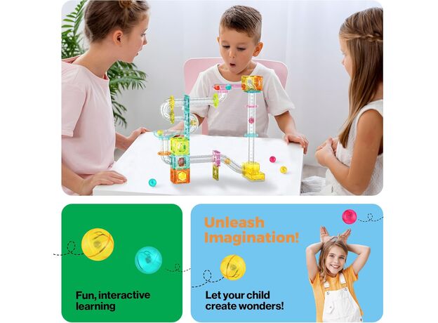 ست 80 عددی بلاک های ساختنی سری مسیر ماربل مینی به همراه لانچر Picasso Tiles, image 7