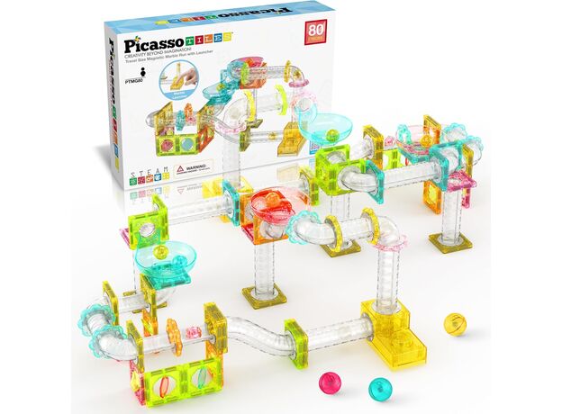 ست 80 عددی بلاک های ساختنی سری مسیر ماربل مینی به همراه لانچر Picasso Tiles, image 8
