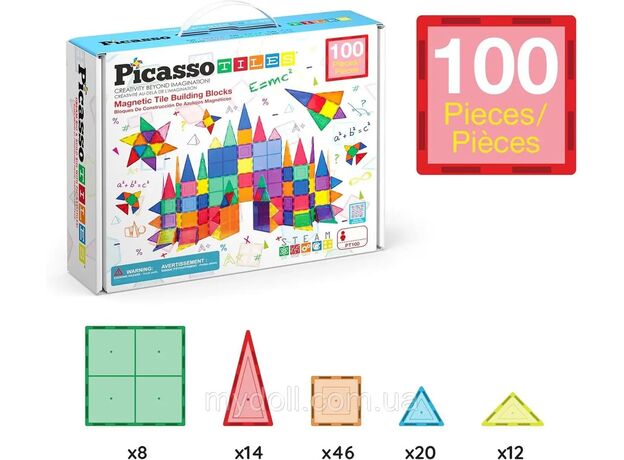 ست 100 عددی بلاک های ساختنی مغناطیسی سری کلاسیک Picasso Tiles, image 