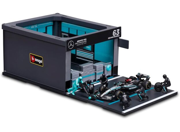 ست پیت استاپ تیم Mercedes-AMG فرمول یک به همراه خودروی W15 جورج راسل در مقیاس 1:43 Burago, تنوع: 18-38452-Mercedes, image 3